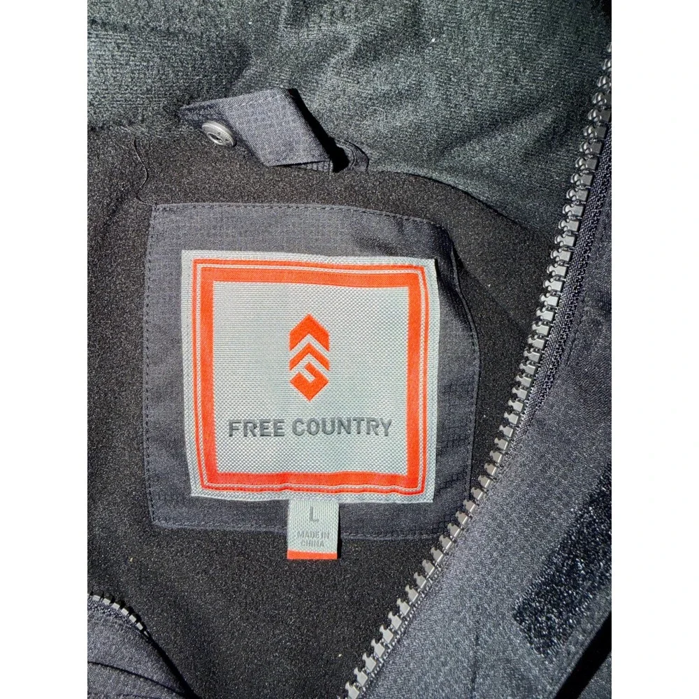 Free Country Mens Black Hooded Softshell Fleece Lined Jacket Large FC-7 F17